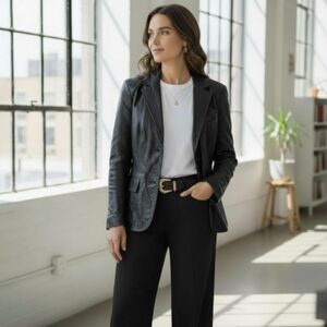 NEW Old Navy Classic Genuine Leather Blazer Size Medium Black